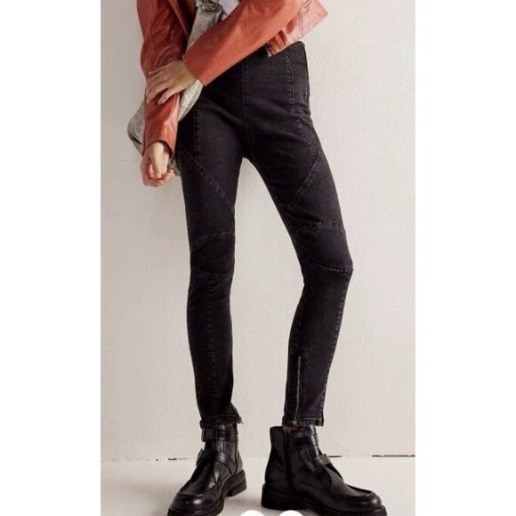 We the Free Bella Moto High-Rise Skinny Jeans Size 31 Washed Black Free People - Picture 6 of 16
